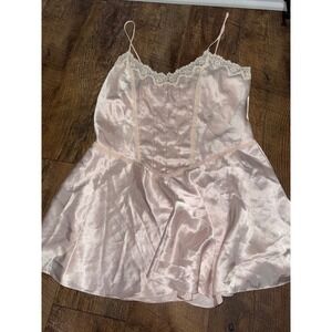 Victorias Secret‎ Satin Lace Trim Babydoll Lingerie Slip Dress Medium gold label